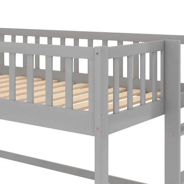 Alt view image 6 of 7 - Twin Size Low Loft Bed With Ladder And Slide, Gray(Old Sku:Wf196418Aae)