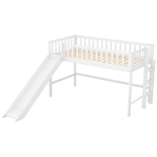Alt view image 5 of 7 - Twin Size Low Loft Bed With Ladder And Slide,White(Old Sku:Wf196418Aak)