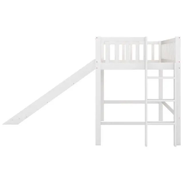Alt view image 6 of 7 - Twin Size Low Loft Bed With Ladder And Slide,White(Old Sku:Wf196418Aak)