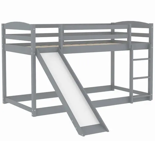 Main image of Twin Over Twin Bunk Bed With Convertible Slide And Ladder , Gray(Old Sku:Wf281725Aae)