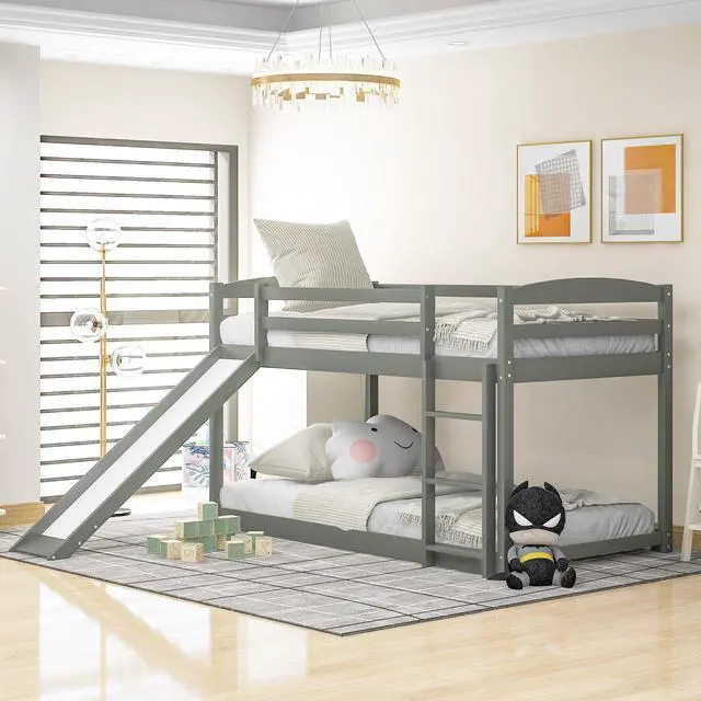 Alt view image 4 of 7 - Twin Over Twin Bunk Bed With Convertible Slide And Ladder , Gray(Old Sku:Wf281725Aae)