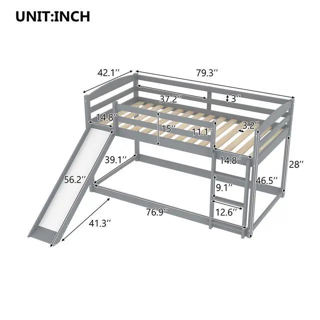 Alt view image 3 of 7 - Twin Over Twin Bunk Bed With Convertible Slide And Ladder , Gray(Old Sku:Wf281725Aae)