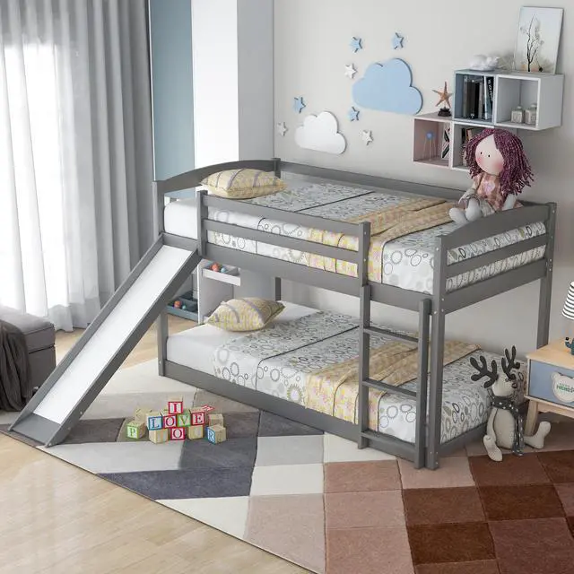 Alt view image 6 of 7 - Twin Over Twin Bunk Bed With Convertible Slide And Ladder , Gray(Old Sku:Wf281725Aae)
