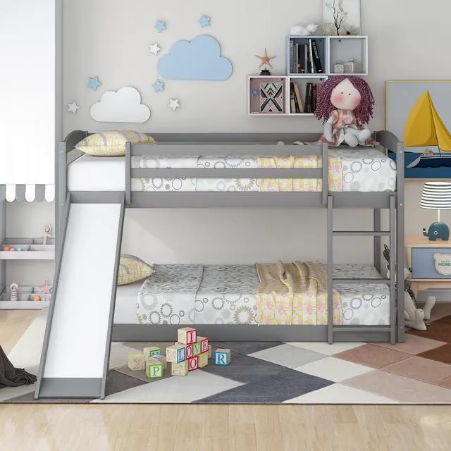 Alt view image 7 of 7 - Twin Over Twin Bunk Bed With Convertible Slide And Ladder , Gray(Old Sku:Wf281725Aae)