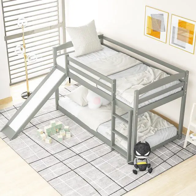 Alt view image 5 of 7 - Twin Over Twin Bunk Bed With Convertible Slide And Ladder , Gray(Old Sku:Wf281725Aae)