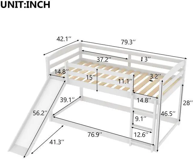 Alt view image 3 of 7 - Twin Over Twin Bunk Bed With Convertible Slide And Ladder , White(Old Sku:Wf281725Aak)