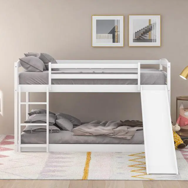 Alt view image 5 of 7 - Twin Over Twin Bunk Bed With Convertible Slide And Ladder , White(Old Sku:Wf281725Aak)