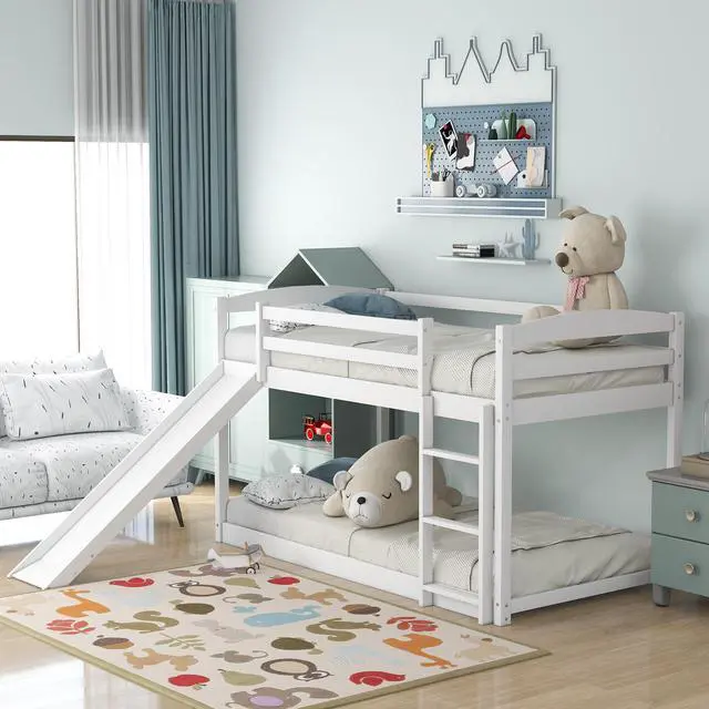 Alt view image 6 of 7 - Twin Over Twin Bunk Bed With Convertible Slide And Ladder , White(Old Sku:Wf281725Aak)