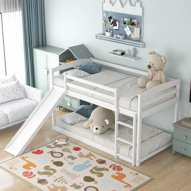 Alt view image 7 of 7 - Twin Over Twin Bunk Bed With Convertible Slide And Ladder , White(Old Sku:Wf281725Aak)