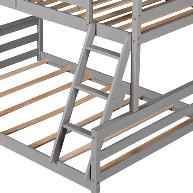 Alt view image 7 of 7 - Twin Over Full House Bunk Bed With Built-In Ladder,Gray