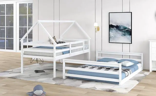 Alt view image 4 of 7 - Twin Over Full House Bunk Bed With Built-In Ladder,White