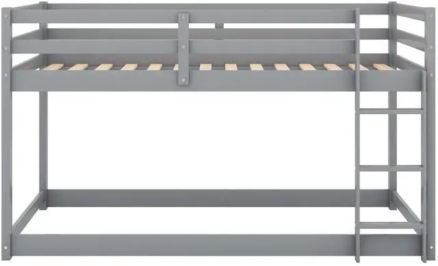 Main image of Twin Over Twin Floor Bunk Bed With Ladder , Gray(Old Sku:Wf281727Aae/Wf286602Aae)