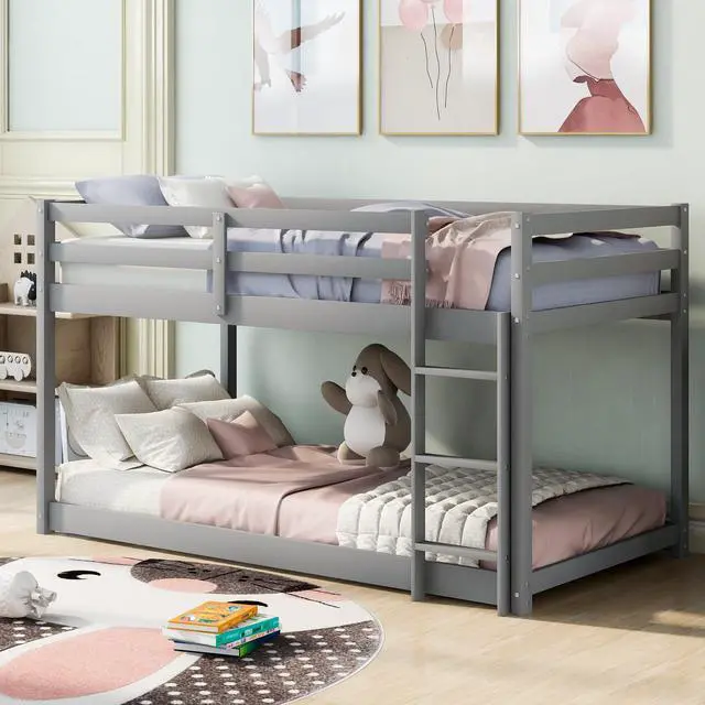 Alt view image 2 of 7 - Twin Over Twin Floor Bunk Bed With Ladder , Gray(Old Sku:Wf281727Aae/Wf286602Aae)