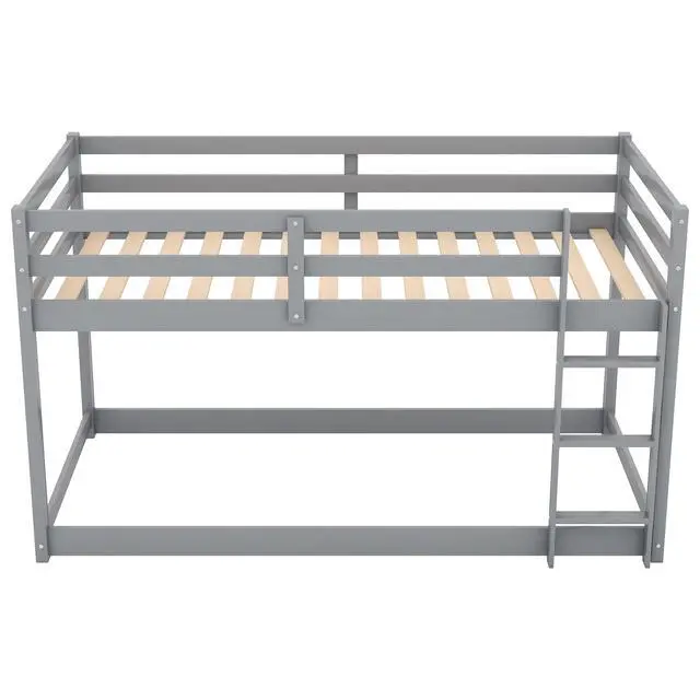 Alt view image 7 of 7 - Twin Over Twin Floor Bunk Bed With Ladder , Gray(Old Sku:Wf281727Aae/Wf286602Aae)