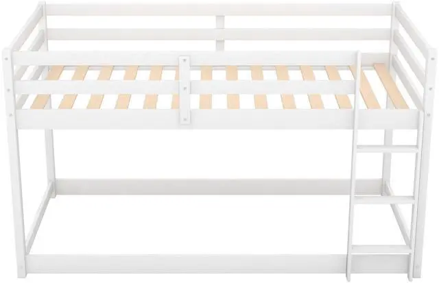 Main image of Twin Over Twin Floor Bunk Bed With Ladder , White(Old Sku:Wf281727Aak/Wf286602Aak)