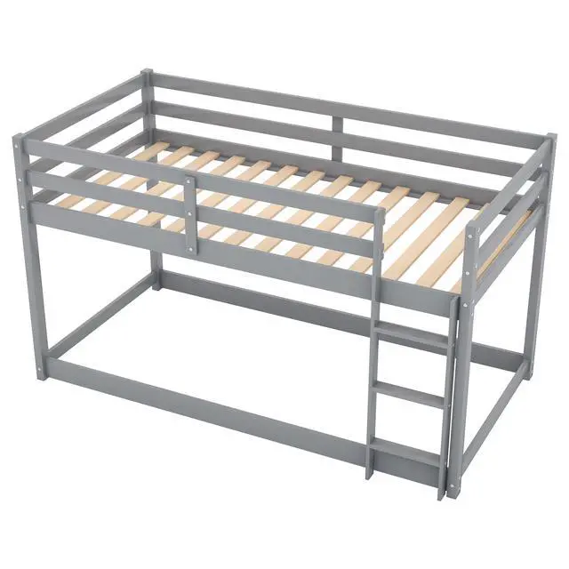 Alt view image 5 of 7 - Twin Over Twin Floor Bunk Bed With Ladder , Gray(Old Sku:Wf281727Aae/Wf286602Aae)