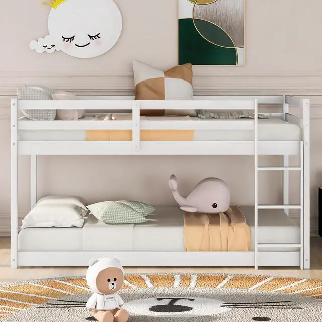 Alt view image 4 of 7 - Twin Over Twin Floor Bunk Bed With Ladder , White(Old Sku:Wf281727Aak/Wf286602Aak)