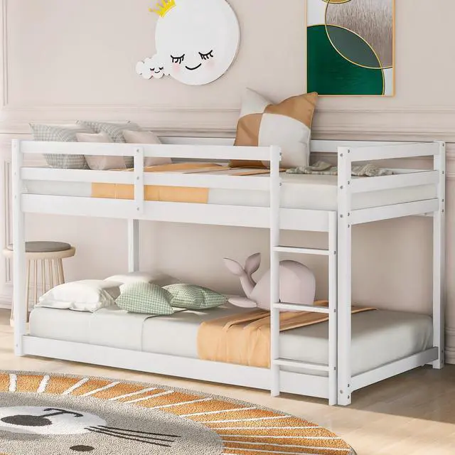 Alt view image 2 of 7 - Twin Over Twin Floor Bunk Bed With Ladder , White(Old Sku:Wf281727Aak/Wf286602Aak)