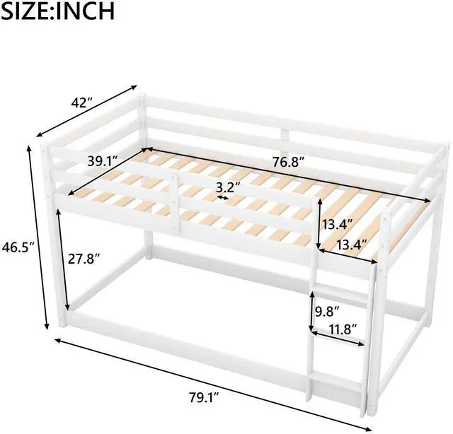 Alt view image 3 of 7 - Twin Over Twin Floor Bunk Bed With Ladder , White(Old Sku:Wf281727Aak/Wf286602Aak)