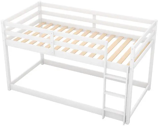 Alt view image 5 of 7 - Twin Over Twin Floor Bunk Bed With Ladder , White(Old Sku:Wf281727Aak/Wf286602Aak)