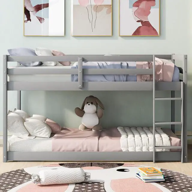 Alt view image 4 of 7 - Twin Over Twin Floor Bunk Bed With Ladder , Gray(Old Sku:Wf281727Aae/Wf286602Aae)