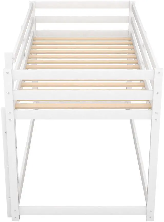 Alt view image 6 of 7 - Twin Over Twin Floor Bunk Bed With Ladder , White(Old Sku:Wf281727Aak/Wf286602Aak)
