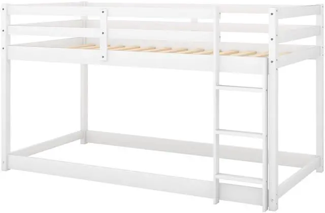 Alt view image 7 of 7 - Twin Over Twin Floor Bunk Bed With Ladder , White(Old Sku:Wf281727Aak/Wf286602Aak)