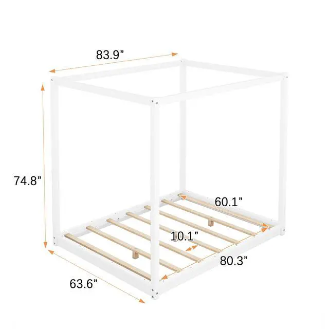 Alt view image 3 of 7 - Queen Size Canopy Platform Bed With Support Legs,White