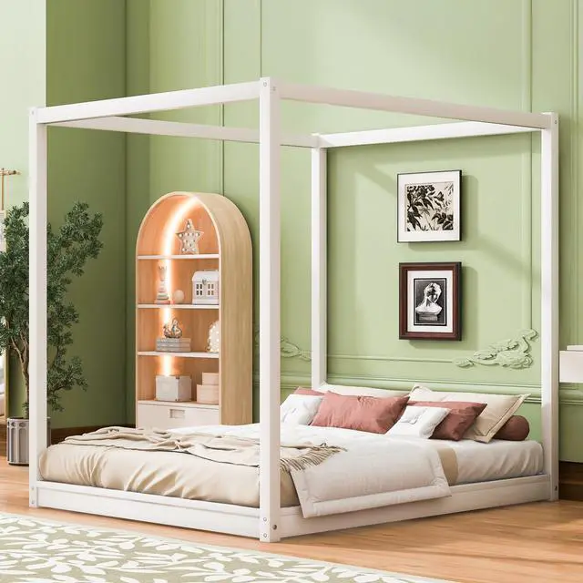 Alt view image 4 of 7 - Queen Size Canopy Platform Bed With Support Legs,White