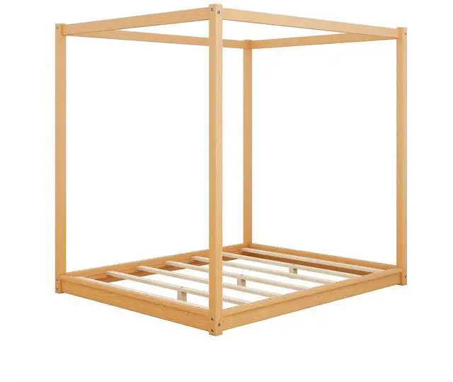 Alt view image 7 of 7 - Queen Size Canopy Platform Bed With Support Legs,Natural