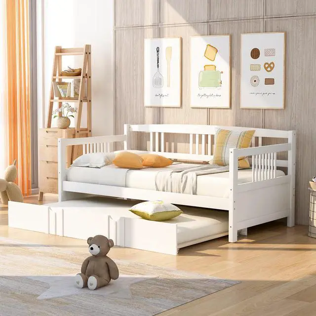 Alt view image 2 of 7 - Twin Size Daybed Wood Bed With Twin Size Trundle,White