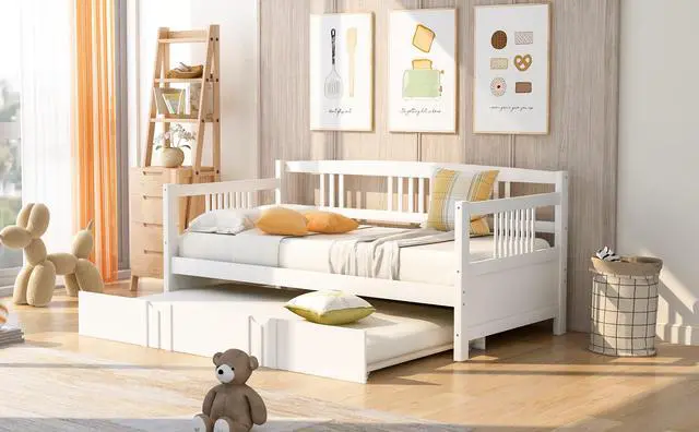 Alt view image 3 of 7 - Twin Size Daybed Wood Bed With Twin Size Trundle,White