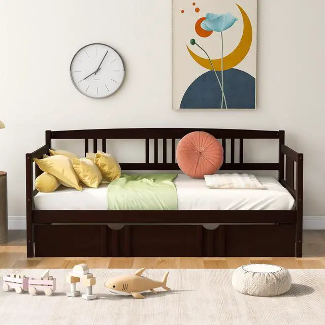 Main image of Twin Size Daybed Wood Bed With Twin Size Trundle,Espresso