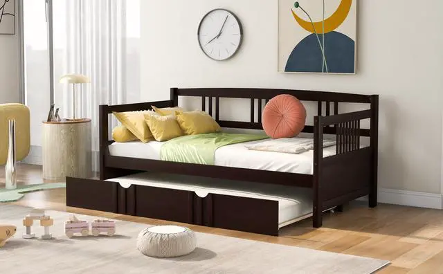 Alt view image 3 of 7 - Twin Size Daybed Wood Bed With Twin Size Trundle,Espresso