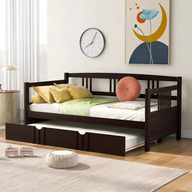 Alt view image 2 of 7 - Twin Size Daybed Wood Bed With Twin Size Trundle,Espresso