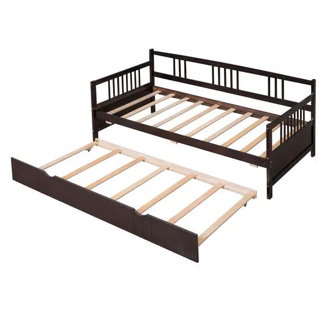 Alt view image 7 of 7 - Twin Size Daybed Wood Bed With Twin Size Trundle,Espresso