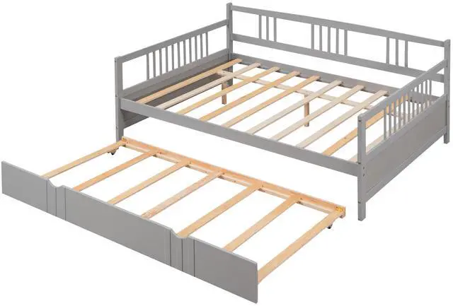 Alt view image 6 of 7 - Full Size Daybed Wood Bed With Twin Size Trundle,Gray