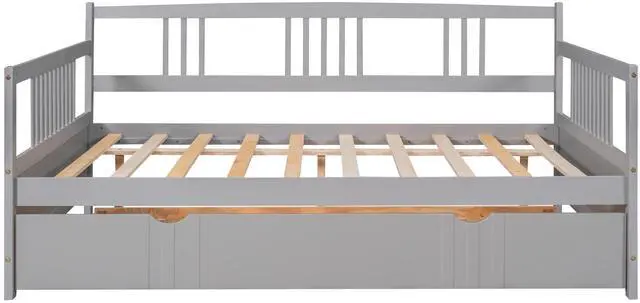 Alt view image 4 of 7 - Full Size Daybed Wood Bed With Twin Size Trundle,Gray