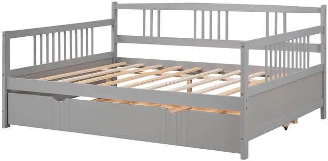 Alt view image 5 of 7 - Full Size Daybed Wood Bed With Twin Size Trundle,Gray