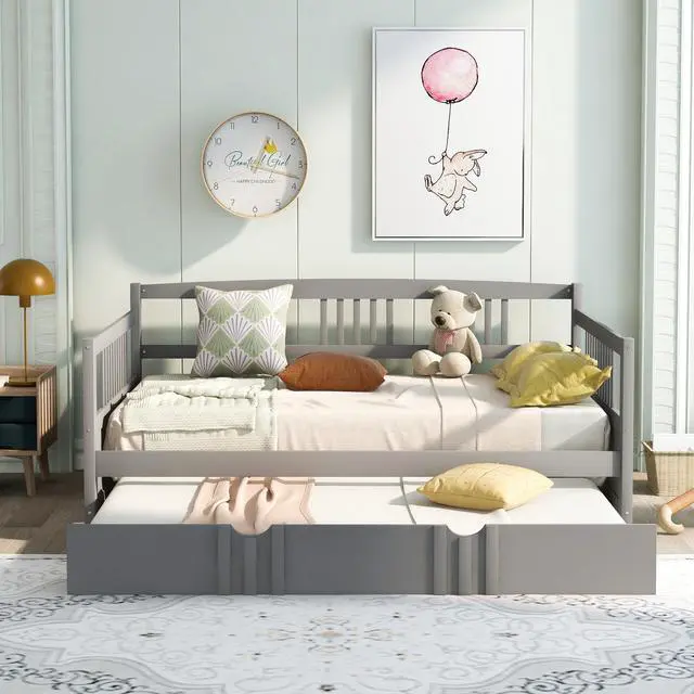 Alt view image 2 of 7 - Full Size Daybed Wood Bed With Twin Size Trundle,Gray
