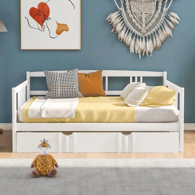 Alt view image 2 of 7 - Full Size Daybed Wood Bed With Twin Size Trundle,White