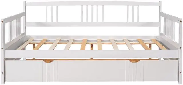Alt view image 4 of 7 - Full Size Daybed Wood Bed With Twin Size Trundle,White