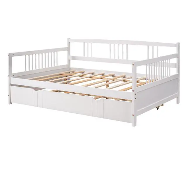 Alt view image 5 of 7 - Full Size Daybed Wood Bed With Twin Size Trundle,White