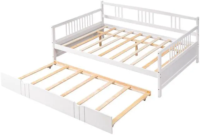 Alt view image 6 of 7 - Full Size Daybed Wood Bed With Twin Size Trundle,White