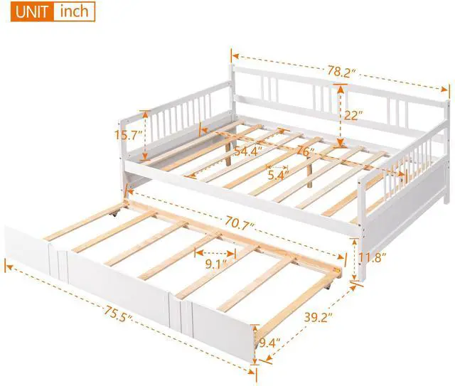 Alt view image 7 of 7 - Full Size Daybed Wood Bed With Twin Size Trundle,White