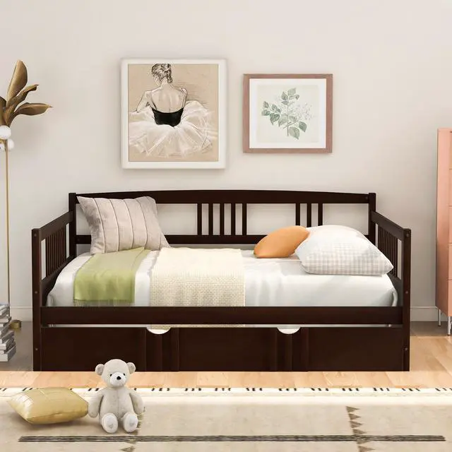 Alt view image 2 of 7 - Full Size Daybed Wood Bed With Twin Size Trundle,Espresso