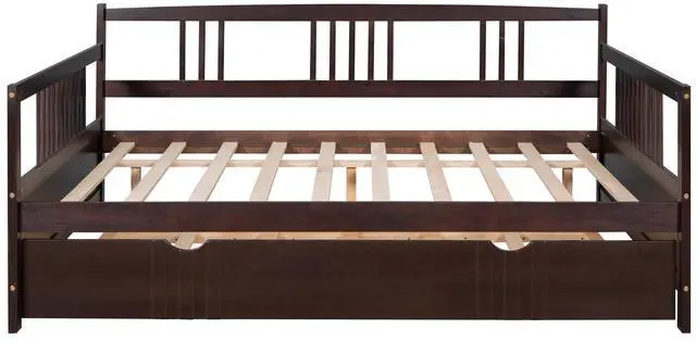 Alt view image 4 of 7 - Full Size Daybed Wood Bed With Twin Size Trundle,Espresso
