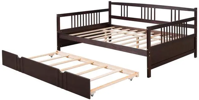 Alt view image 6 of 7 - Full Size Daybed Wood Bed With Twin Size Trundle,Espresso