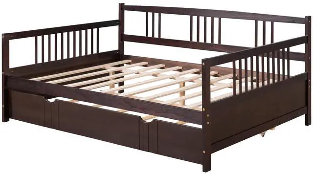 Alt view image 5 of 7 - Full Size Daybed Wood Bed With Twin Size Trundle,Espresso