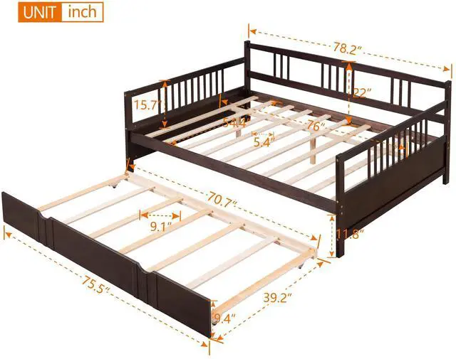 Alt view image 7 of 7 - Full Size Daybed Wood Bed With Twin Size Trundle,Espresso